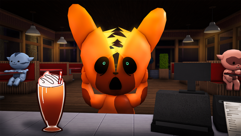 Official Anomaly Cafe image of an orange customer with an altered face